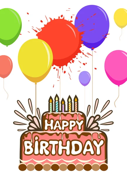 Verjaardagstaart met ballonnen — Stockvector