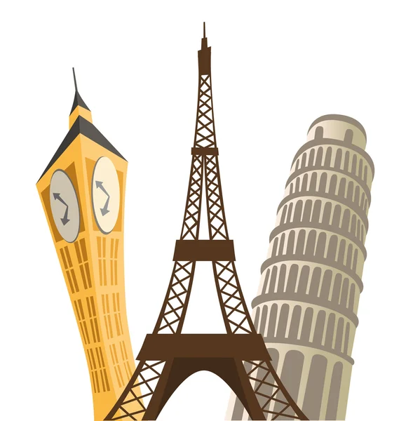Torre Eiffel, torre pisa e grande divieto . — Vettoriale Stock