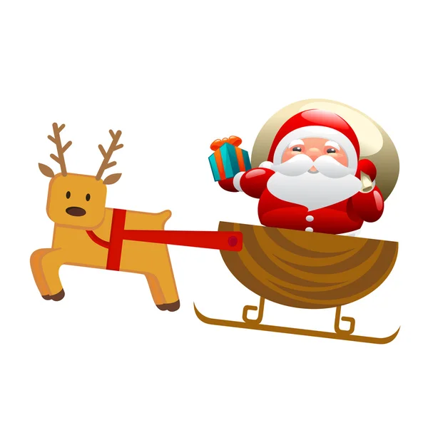 Weihnachtsmann mit Schlitten und Hirsch — Stockvektor