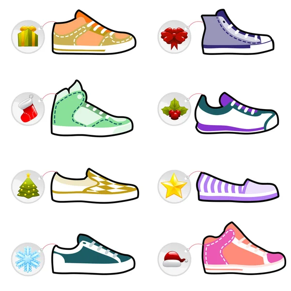 Chaussures avec étiquettes de Noël — Image vectorielle