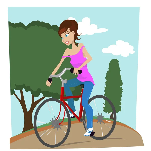 Jente med sykkel – stockvektor