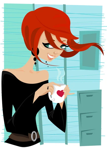 Menina beber café — Vetor de Stock