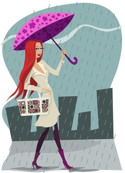 Eső és a lány — Stock Vector