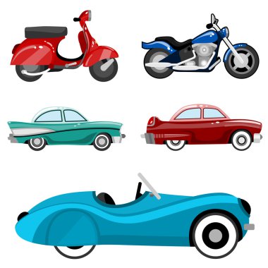 Old cars and bike clipart