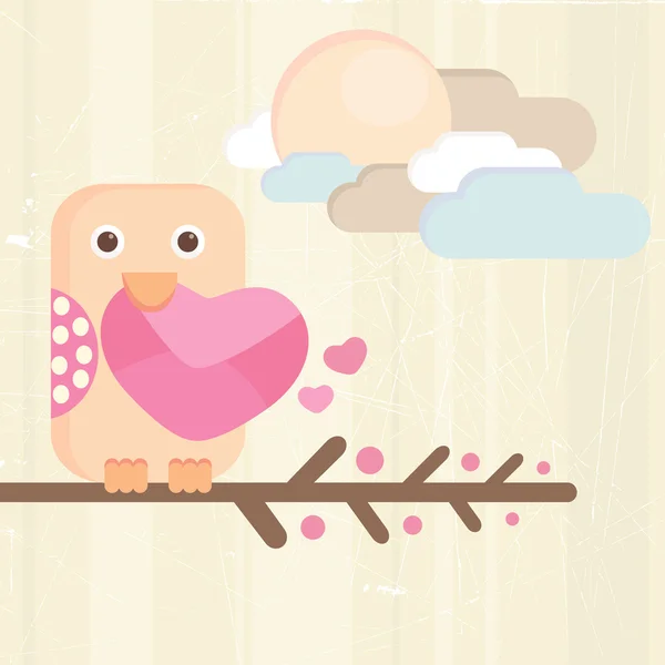Uccello e lettera d'amore — Vettoriale Stock