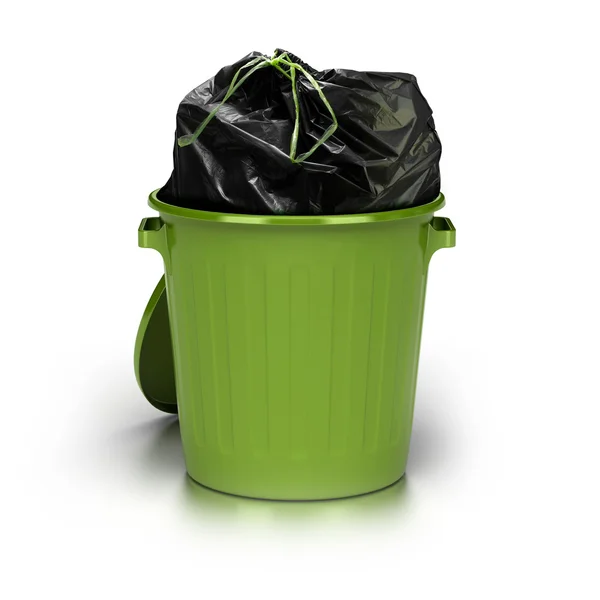 绿色垃圾桶。白色背景 — 图库照片