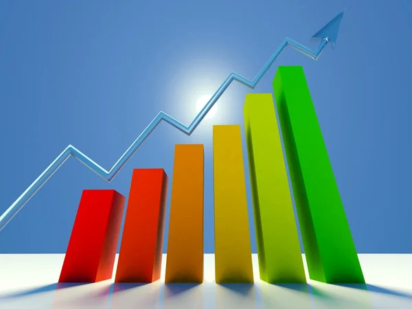 Gráfico 3d mostrando lucros crescentes ou ganhos com seta — Fotografia de Stock