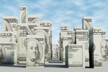 Doları şehir içinde gökdelenler arasında sokak