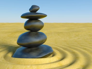 3d Zen stones in a zen sand clipart