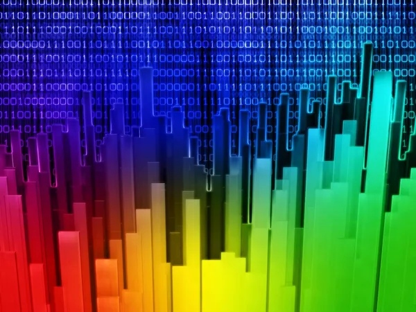 Цифровой город с бинарным кодом, трехмерным цветовым фоном — стоковое фото