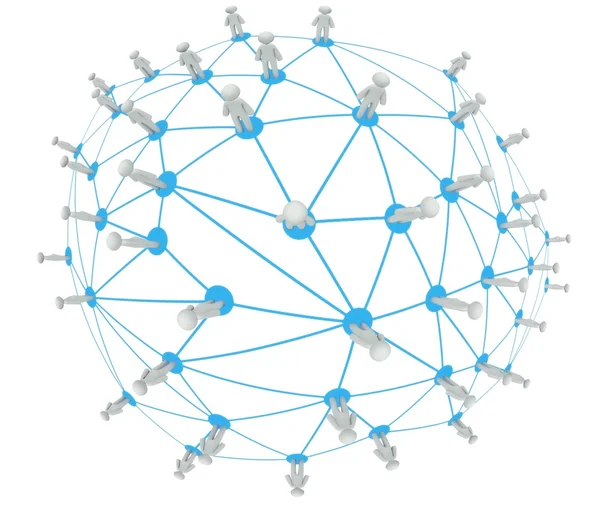 Sociaal netwerk verbinding concept, abstracte 3d planeet vis oog geïsoleerd whi — Stockfoto