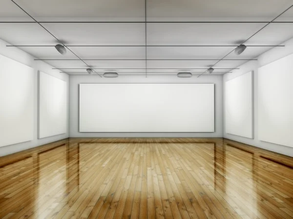 Пустая галерея, зал с рамами, 3d место — стоковое фото