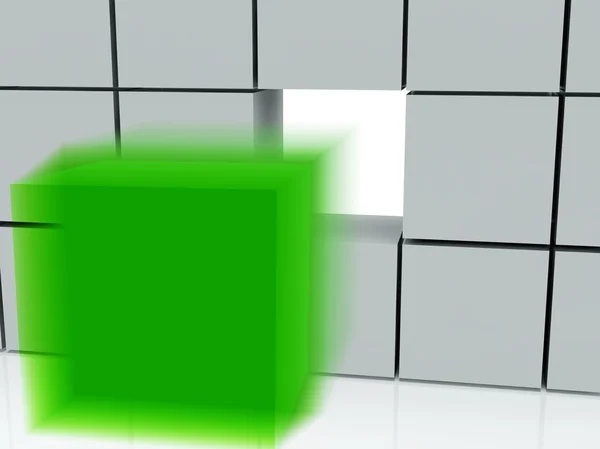 Ατομικότητα 3d πράσινο κουτί ξεχωρίζει — Φωτογραφία Αρχείου
