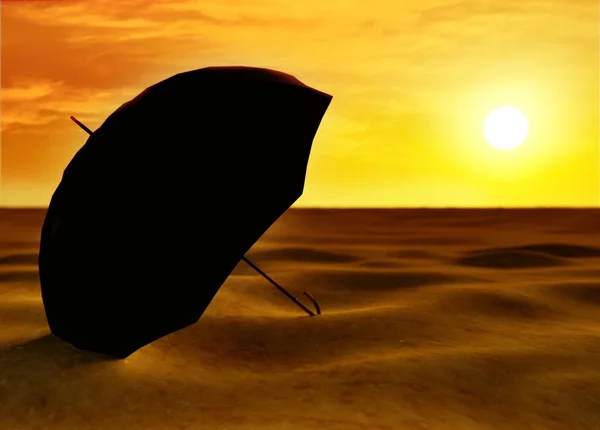 3d Sequía, metáfora del cambio climático con paraguas — Foto de Stock