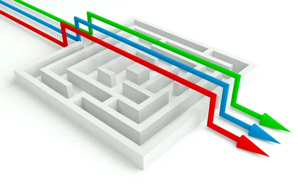 Labirinto 3d resolvido por grupo de trabalho, solução inteligente — Fotografia de Stock