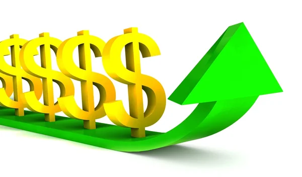 Yeşil bir ok ile yükselen dolar grafiği — Stok fotoğraf