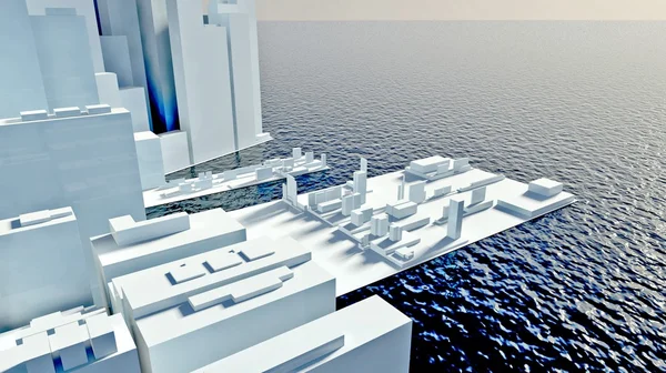 摩天大楼的岸上未来现代城 — 图库照片