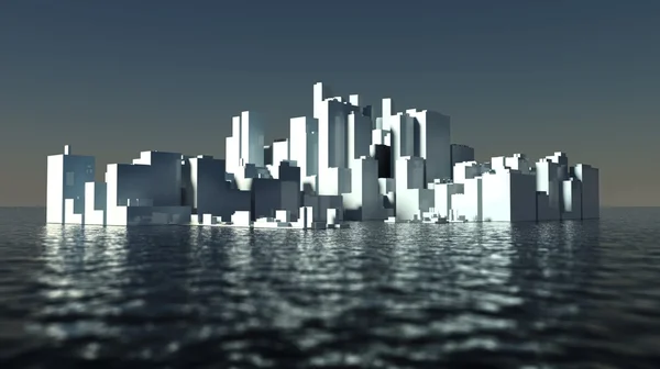 Skyscrapers of future modern city ashore — Stock Photo, Image