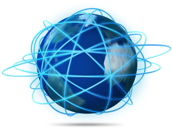 Modern earth in a web of network, internet concept isolated white — Stok fotoğraf