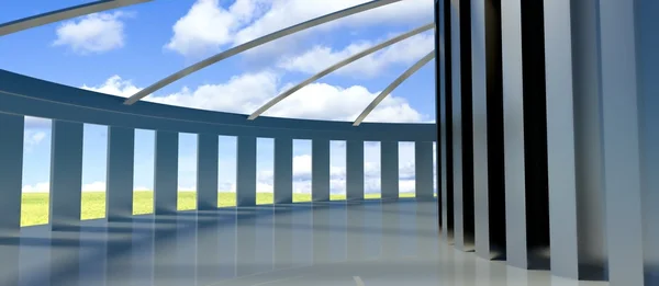 3D framtida arkitektur, korridor med kolumner — Stockfoto