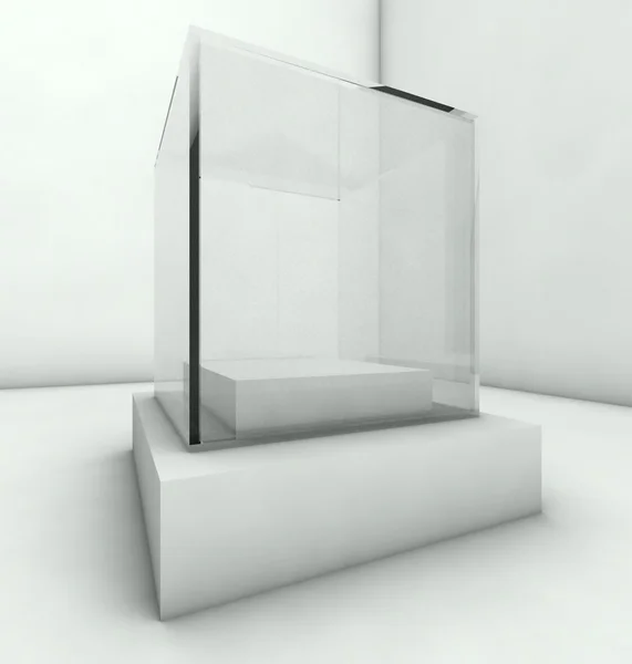 Üres üveg kirakat, 3D-s kiállítási térben — Stock Fotó
