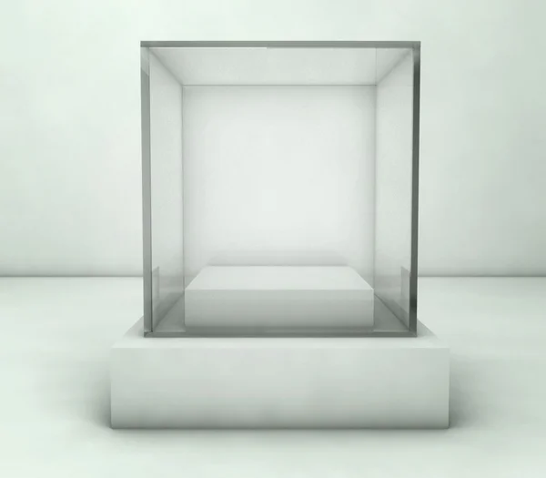 Empty glass showcase, 3d exhibition space — Stock Photo, Image