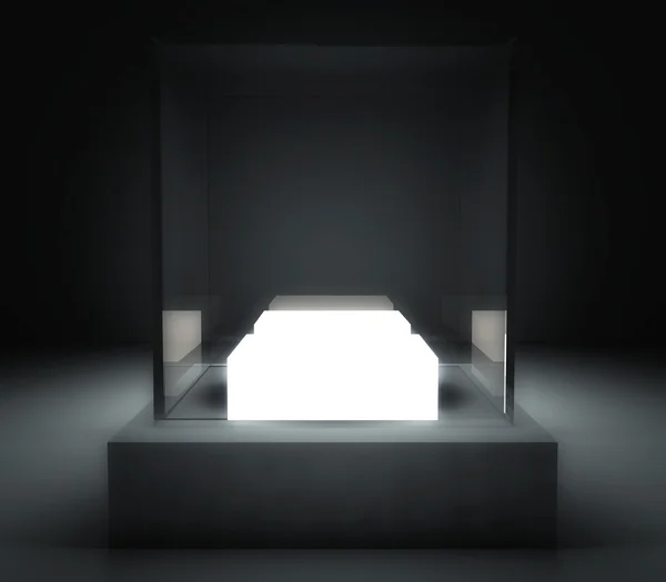 Prázdné skleněná vitrína, 3d výstavní prostor — Stock fotografie