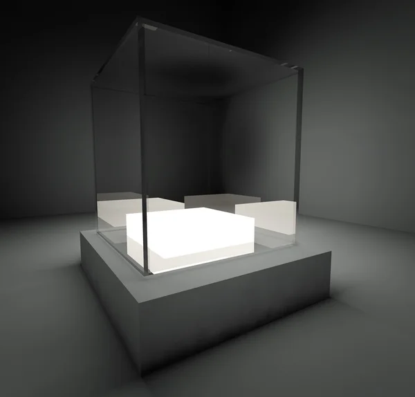 Leere Glasvitrine, 3D-Ausstellungsfläche — Stockfoto
