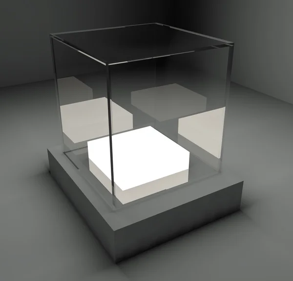 Leeg glas showcase, 3D-tentoonstellingsruimte — Stockfoto