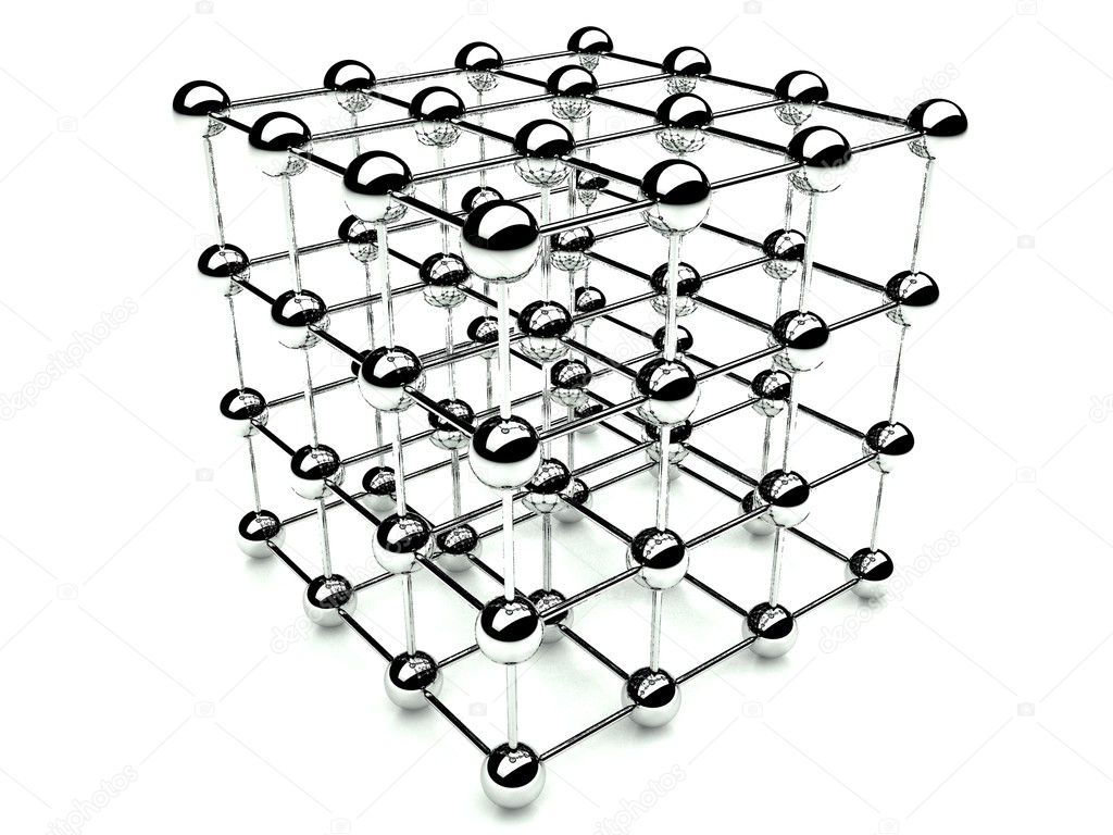 3d cube of balls, structure network and communication, isolated white