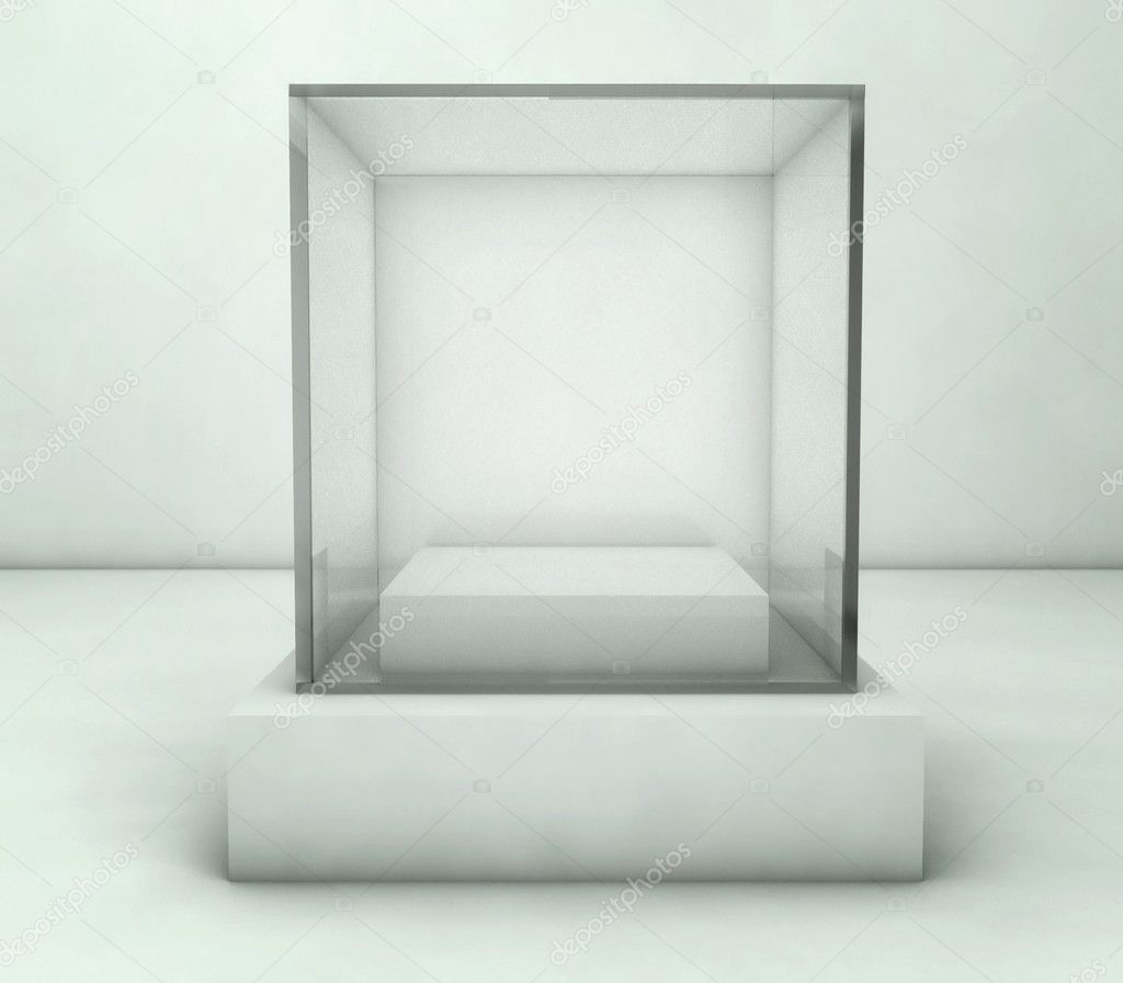Empty glass showcase, 3d exhibition space