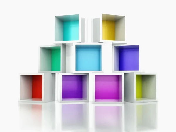 3D tomma färgglada bokhylla stack — Stockfoto