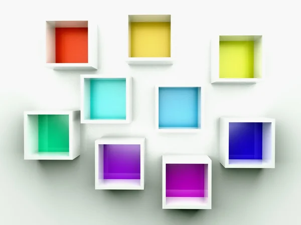Estante de livros colorida vazia. 3d composição — Fotografia de Stock