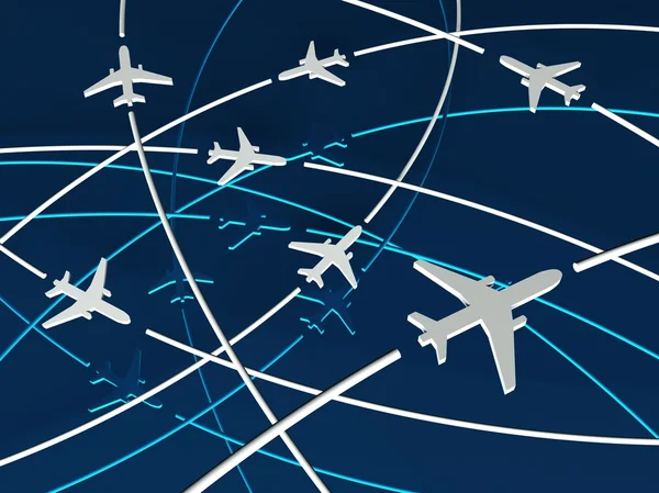 3d Airplane Routes, blue background — Stock Photo, Image