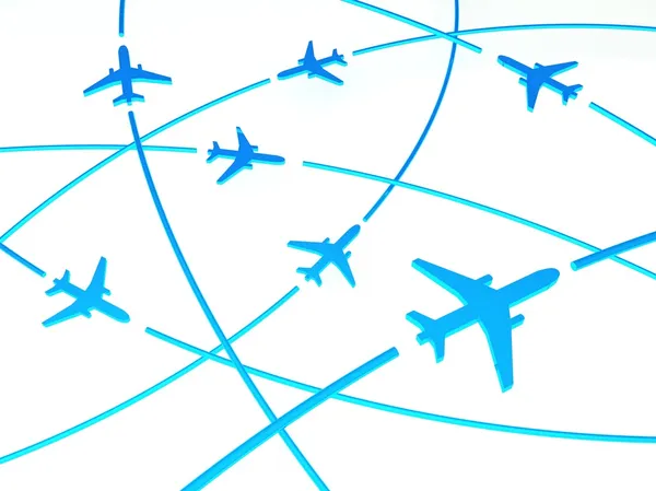3D-vliegtuig routes, witte achtergrond — Stockfoto