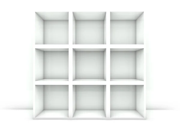 3d leeres Bücherregal isoliert weiß — Stockfoto