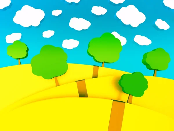 Illustrazione 3d cartone animato di paesaggio per bambini — Foto Stock