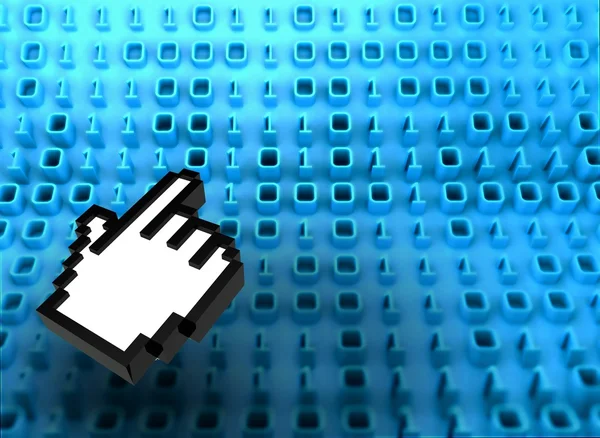 3D binary code on board with hand icon — Stock Photo, Image