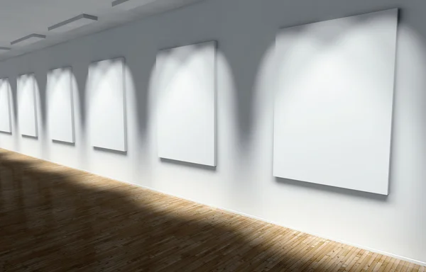 3D галерея порожній, зал з фреймами — стокове фото