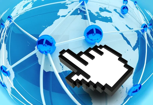 3d Social World Network Connection with hand icon — Stock Photo, Image
