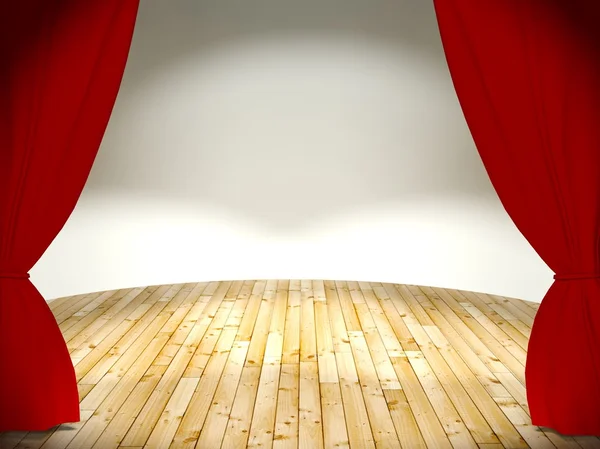 3d red curtain with empty stage — Stock Photo, Image