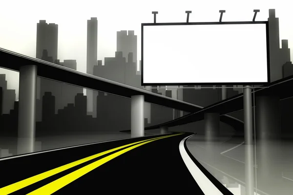 3D billboard och väg med staden bakgrund — Stockfoto