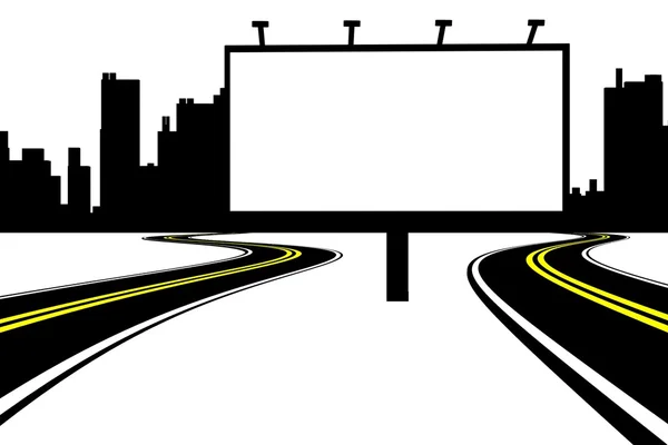 Billboard e estrada com fundo da cidade — Fotografia de Stock