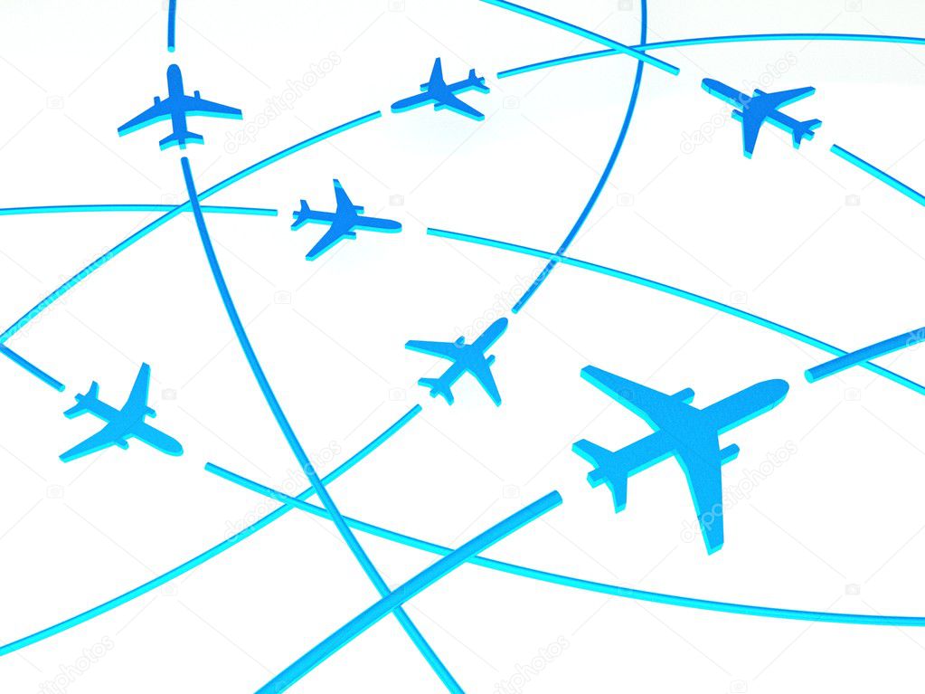 3d Airplane Routes, white background