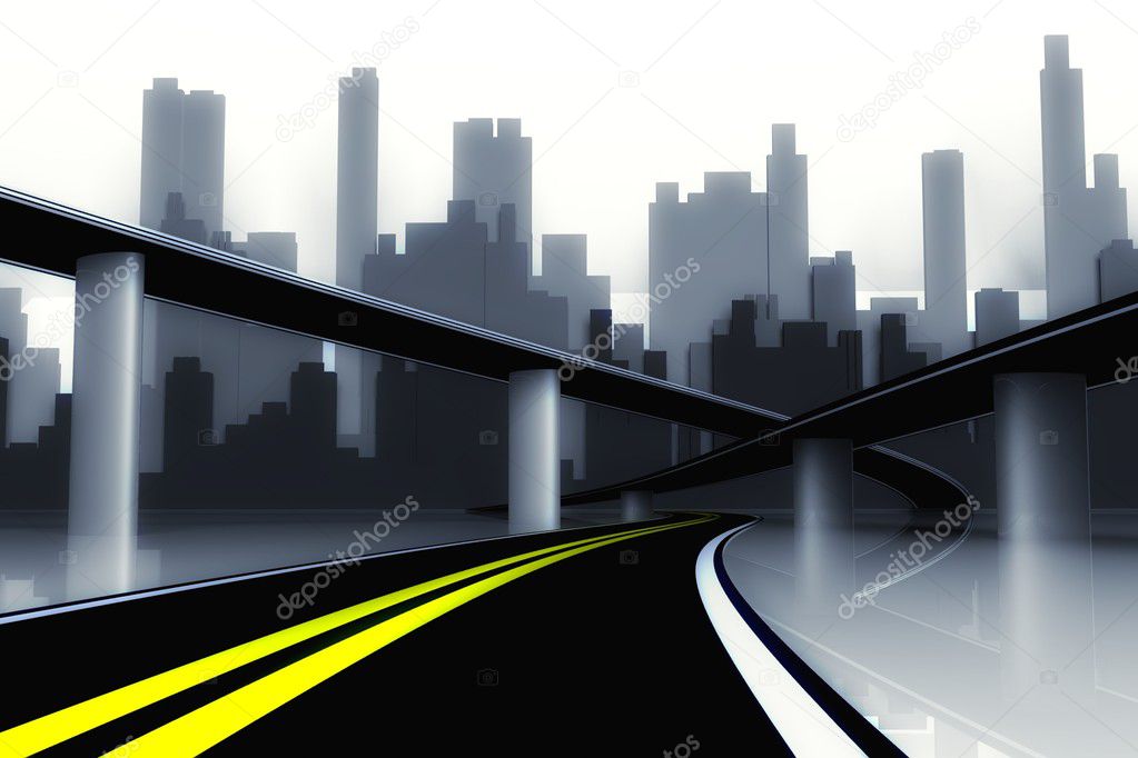 3d road with city background