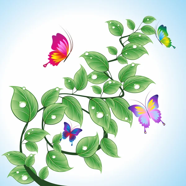 Větev s motýly. — Stockový vektor
