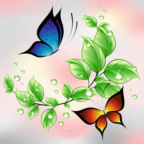 Papillons avec une branche . — Image vectorielle