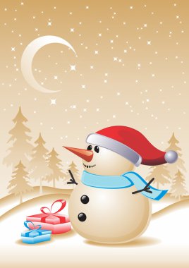 Snowman with gift for you. New year and Christmas. clipart