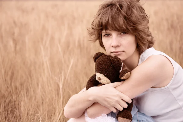 stock image The sad girl in the field