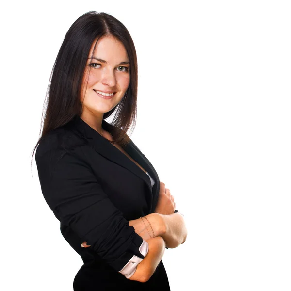 Mujer de negocios sonriendo sobre fondo blanco — Foto de Stock